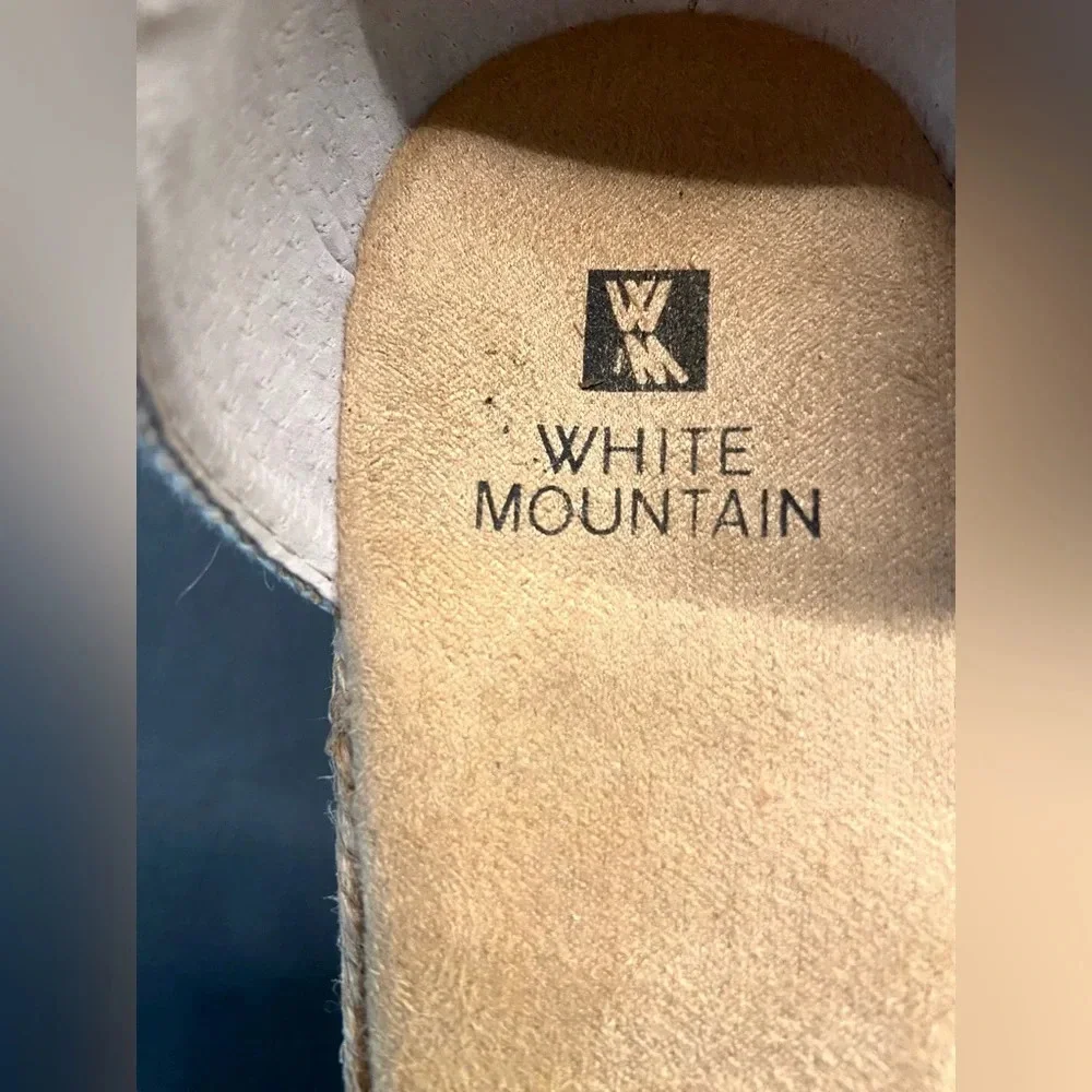 White Mountain Mamba Wedge Espadrille Blue/White Stripe Leather Ankle Strap 11 M